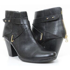 Born Concept BOC 10M Black Leather Back Gold Zip Moto Gothic Heeled Boots Bootie